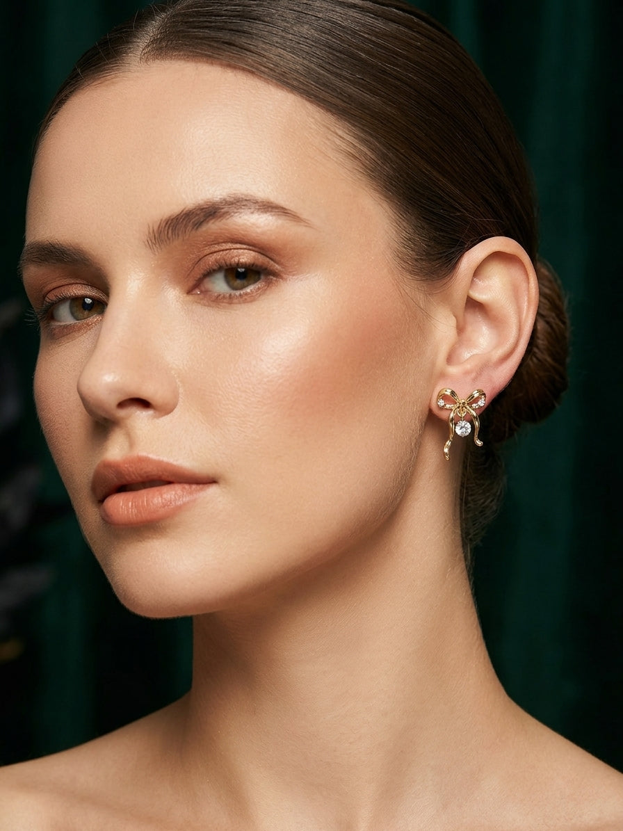 Gold Plated Contemporery Bow Earrings