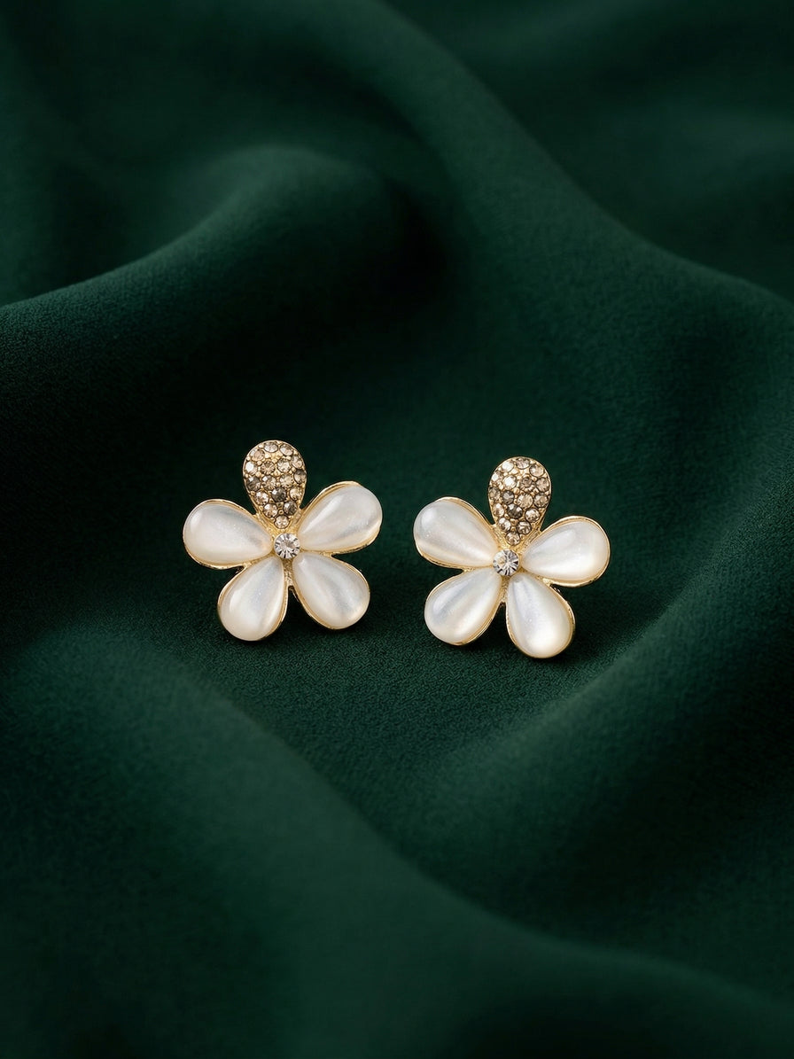 Gold Plated Pearl Flower Studs