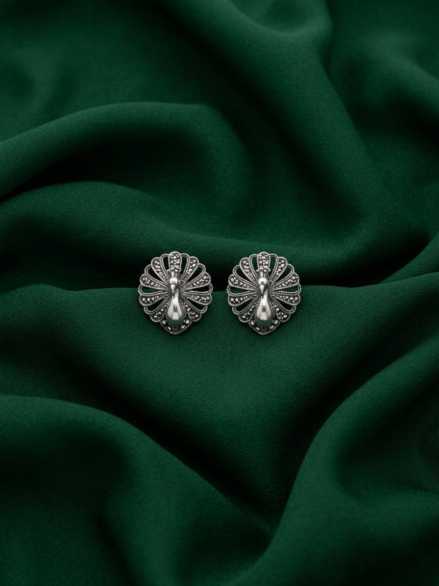 Silver Plated Peacock Studs