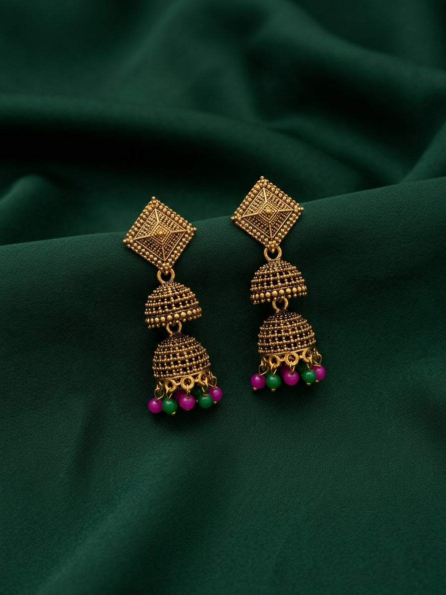 Gold Oxidized With Beaded Beautiful Jhumka