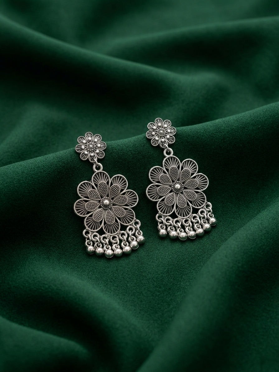 Silver Plated Oxidized Drop Earrings