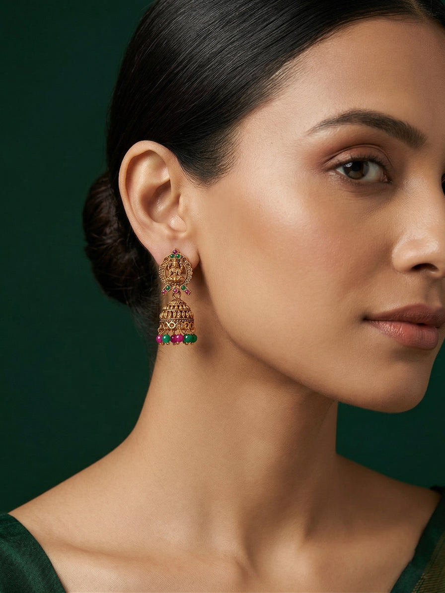 Gold Oxidized With Beaded Indo-Western Jhumki