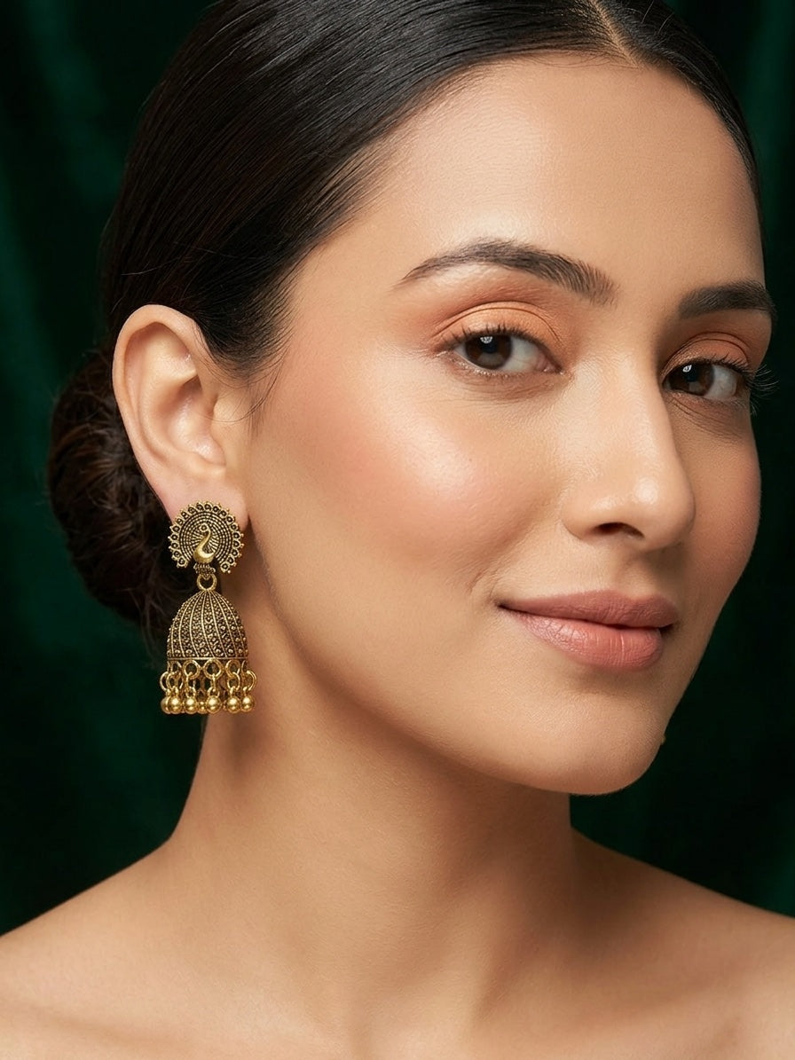Gold Oxidized Indo-Western Jhumka