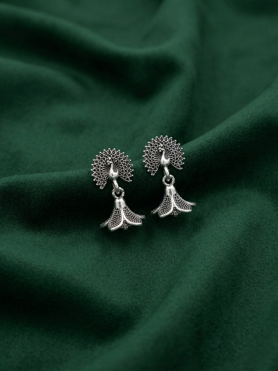 Silver Plated Oxidized Peacock Earrings