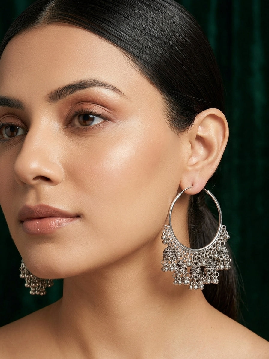 Silver Plated Oxidized Balli Earrings