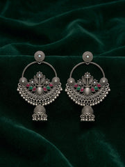 Silver Plated Oxidized Chand Balli Earrings