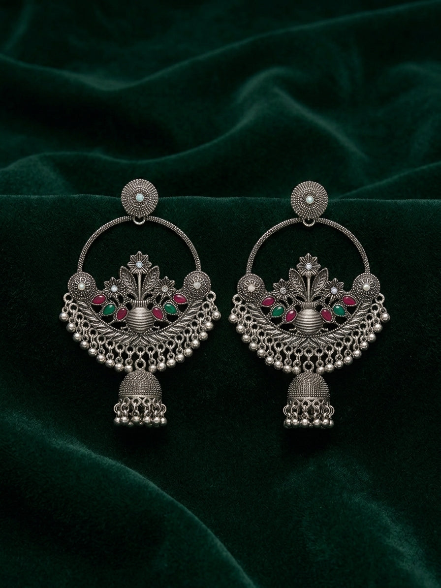 Silver Plated Oxidized Chand Balli Earrings
