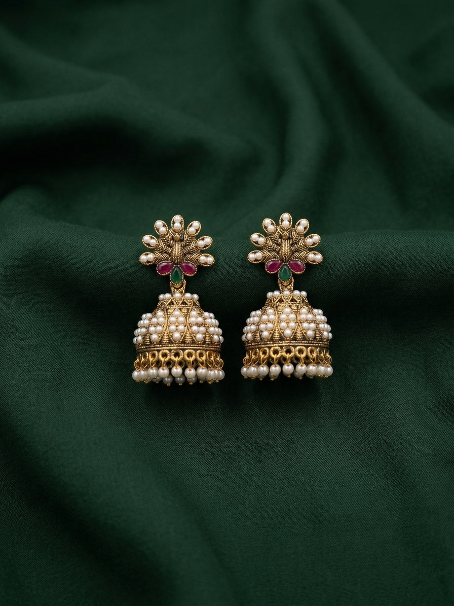 Gold Oxidized With Beaded Indo-Western Jhumki