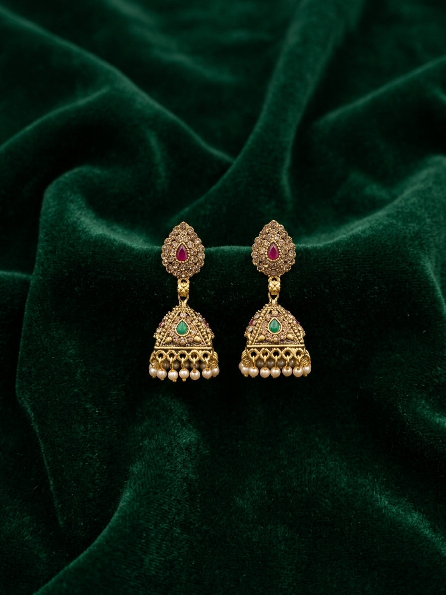 Gold Oxidized With Beaded Indo-Western Jhumki