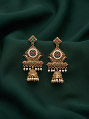 Gold Oxidized With Beaded Indo-Western Jhumki