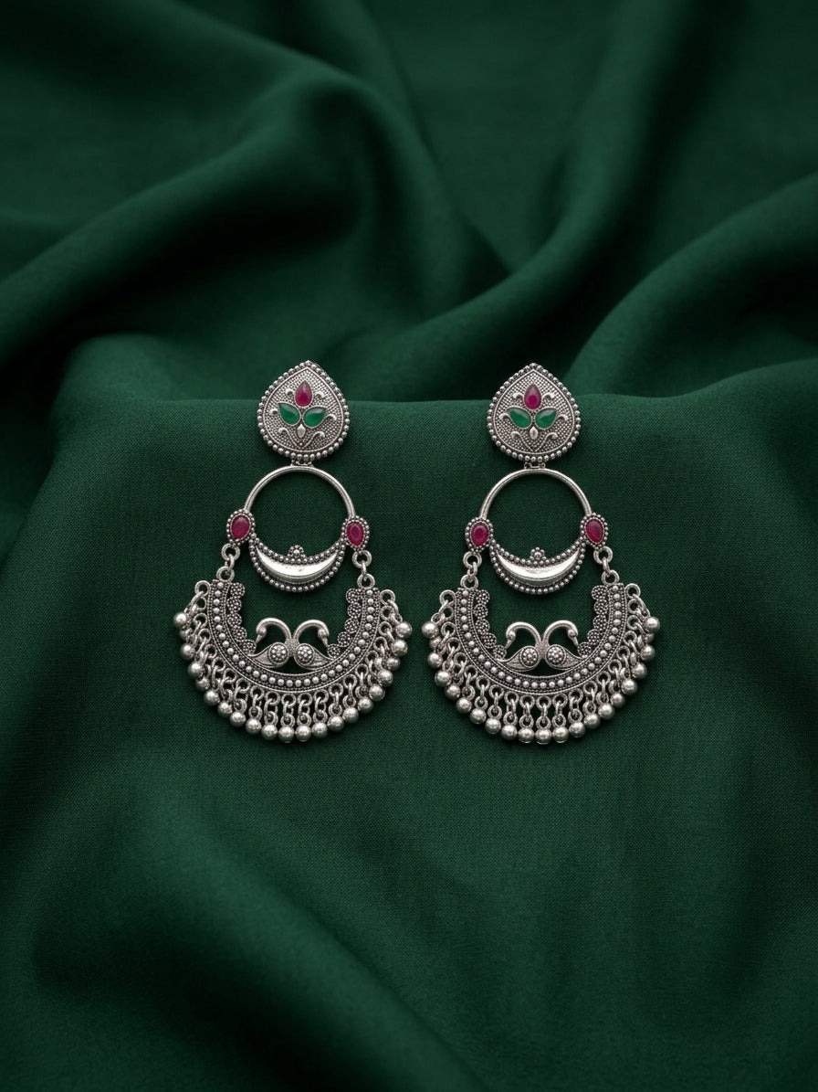 Silver Plated Oxidized Drop Earrings