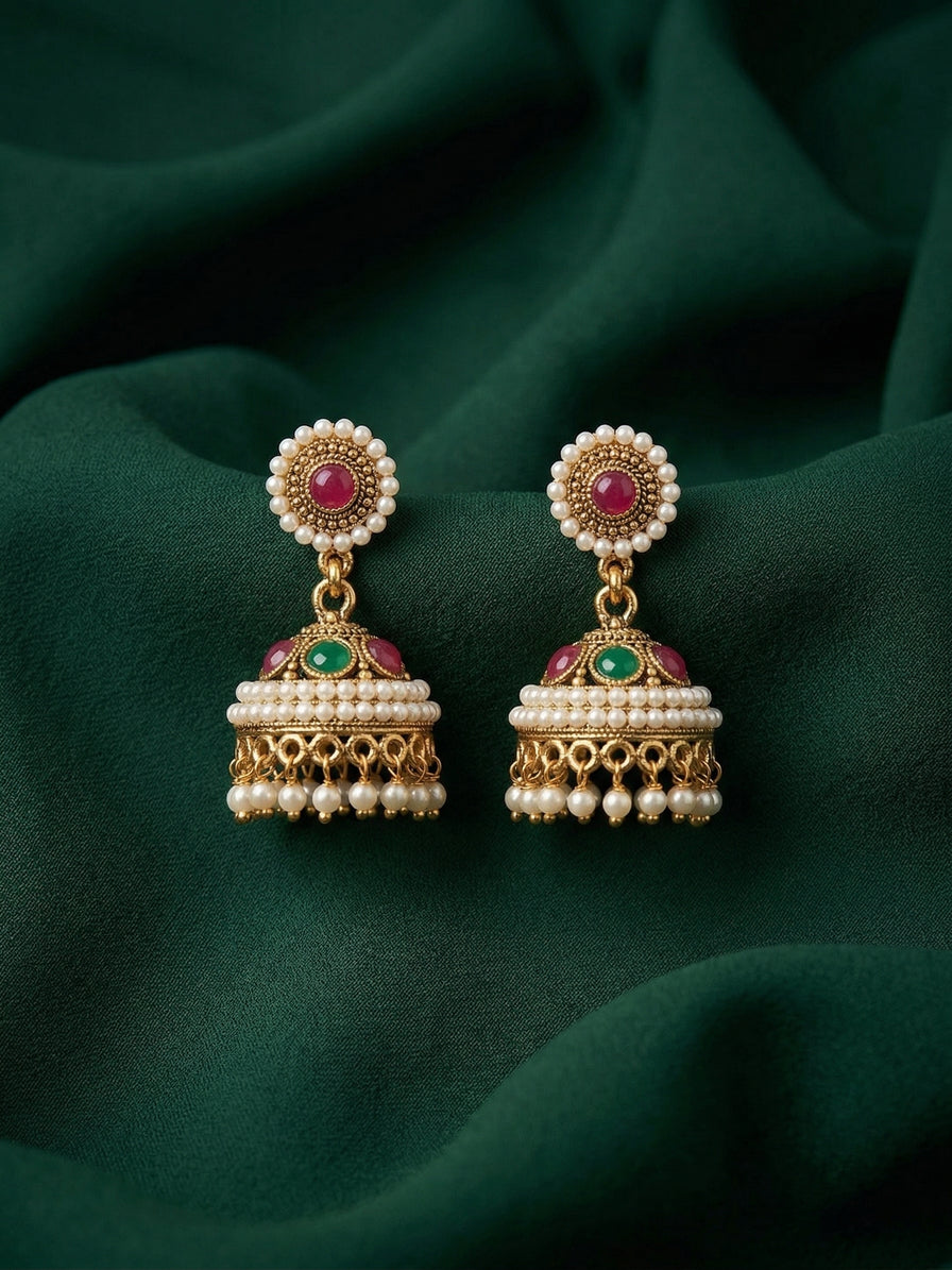 Gold Oxidized With Beaded Indo-Western Jhumki