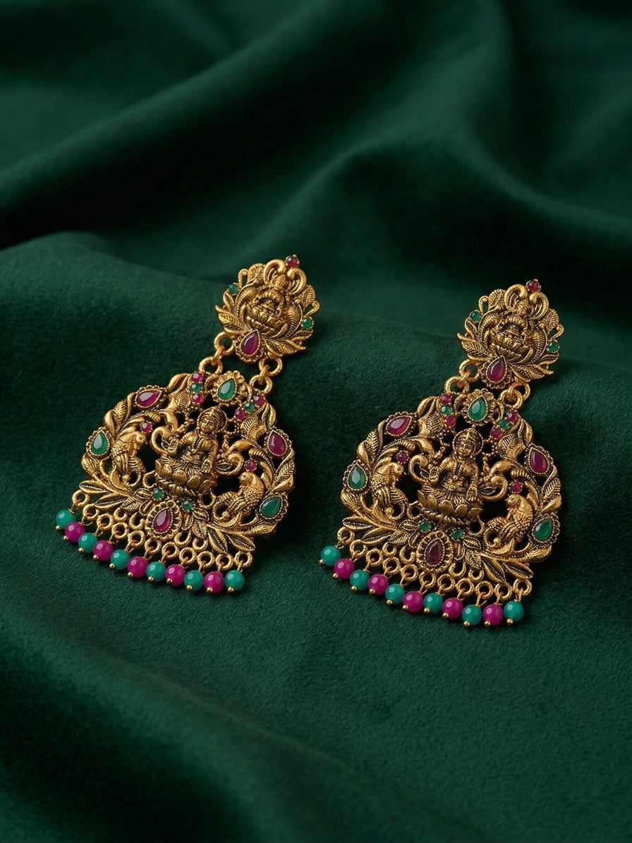 Gold Oxidized With Beaded Indo-Western Earrings