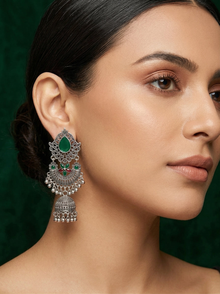 Silver Plated Oxidized Drop Earrings
