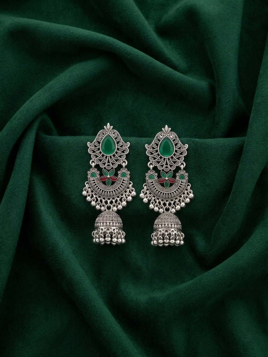 Silver Plated Oxidized Drop Earrings