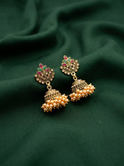 Gold Oxidized With Beaded Jhumki