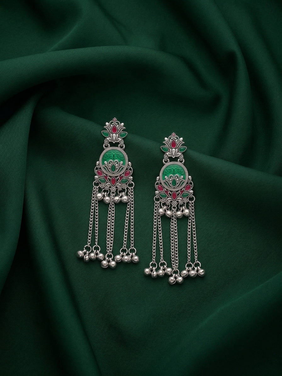 Silver Plated Oxidized Drop Earrings
