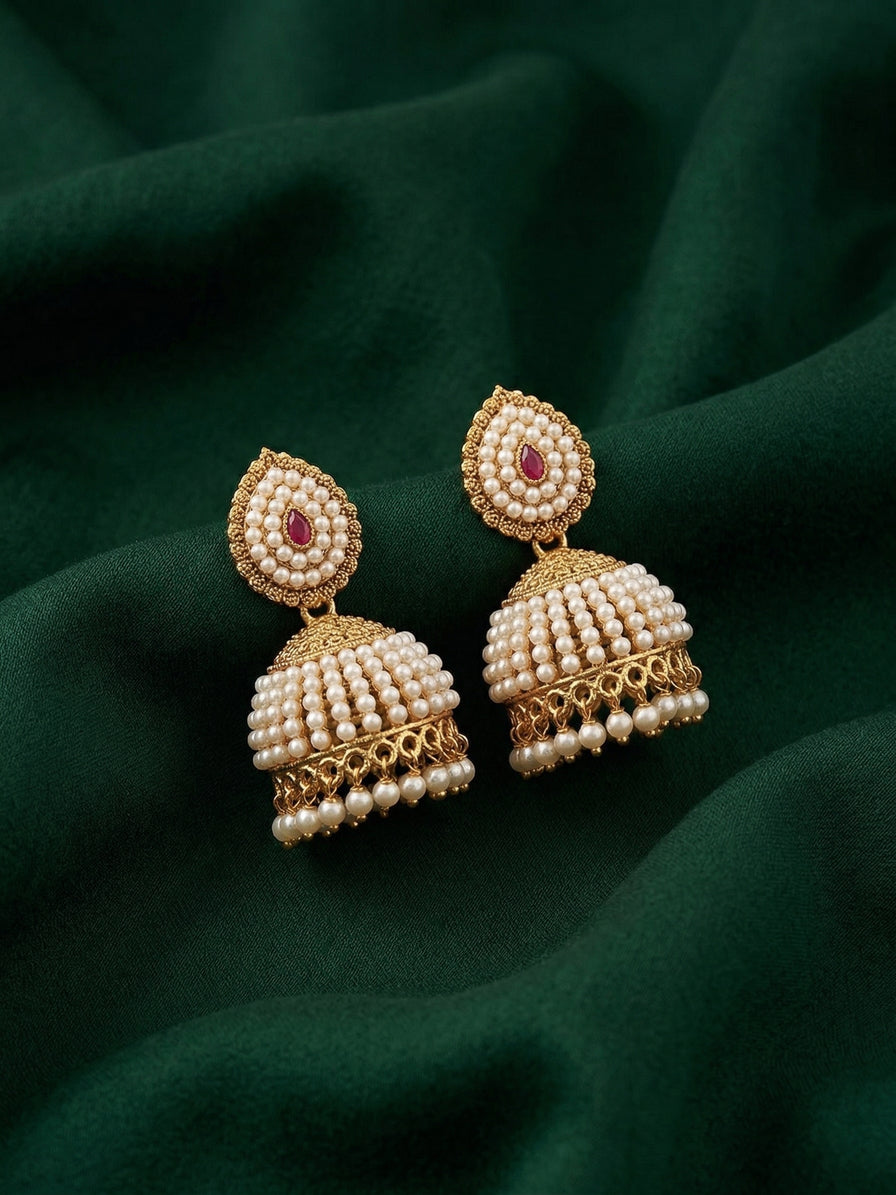 Gold Plated Fancy Beaded Jhumka Earrings