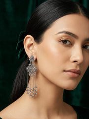 Silver Plated Oxidized Drop Earrings