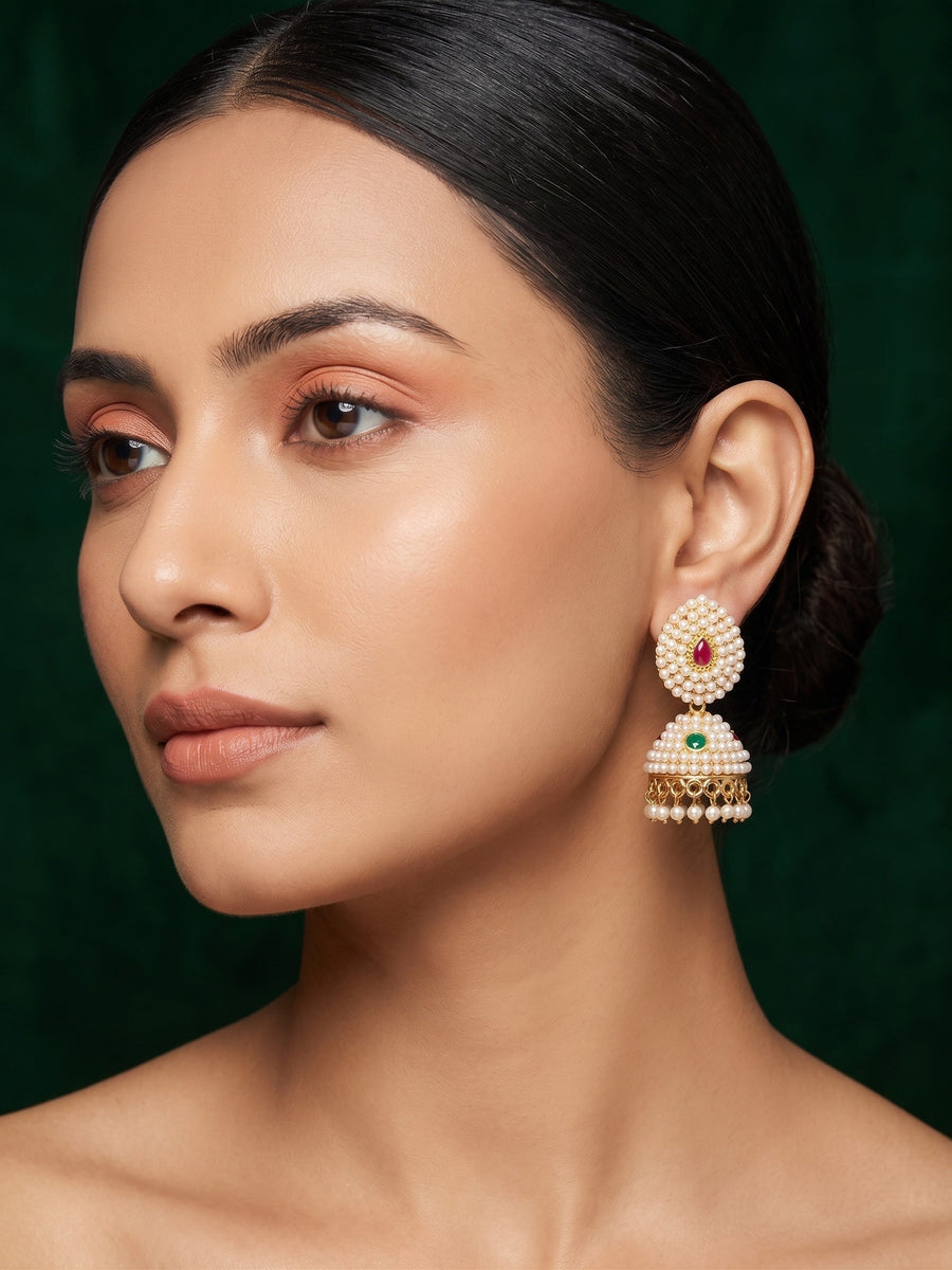 Gold Plated Fancy Pearls Jhumki For Women
