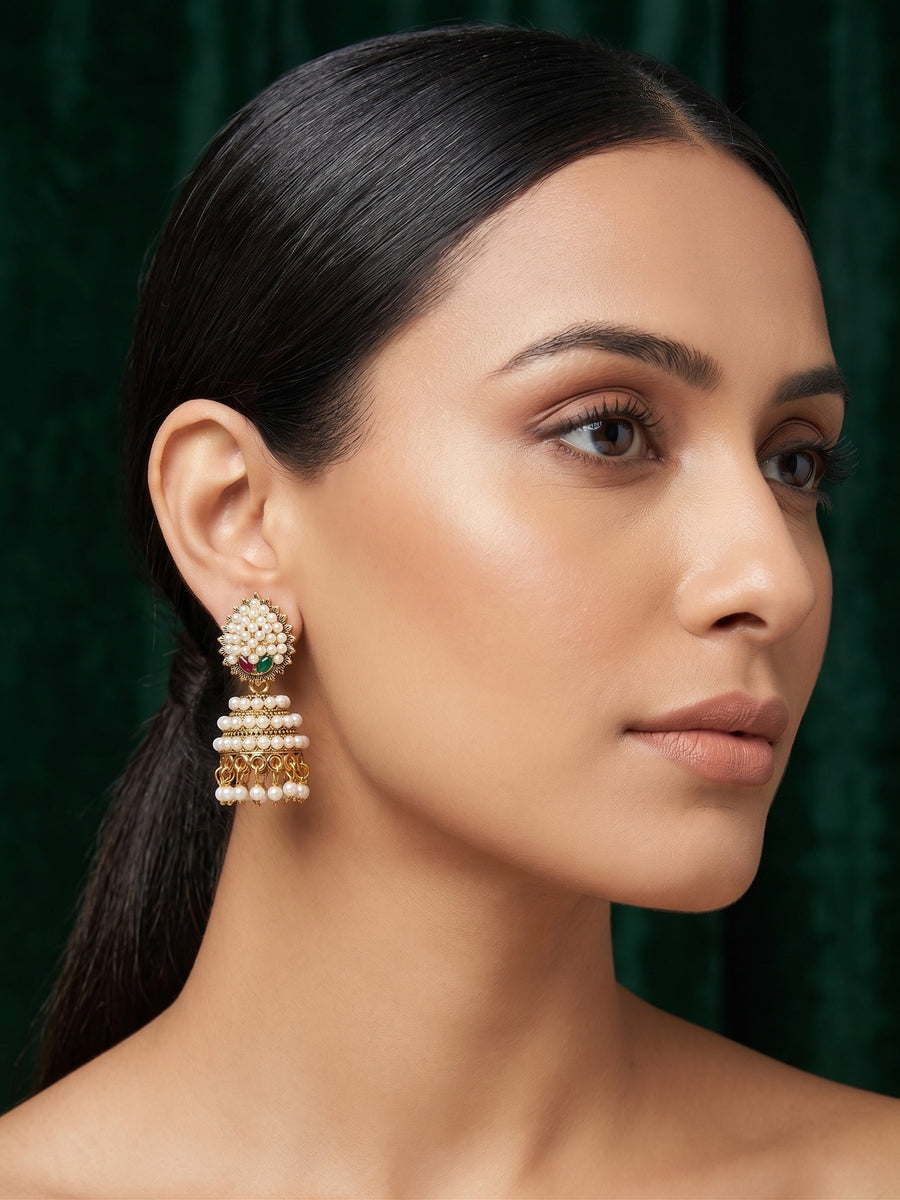 Gold Plated Fancy Pearls Jhumki For Women