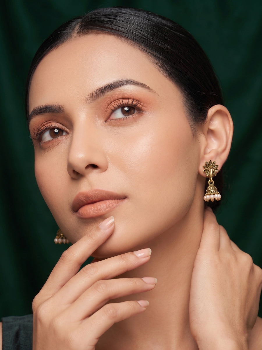 Gold Oxidized Indo-Western Jhumki