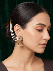 Gold Plated Dome Shaped Jhumkas With Pearls Layered Chain