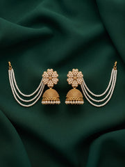 Gold Plated Dome Shaped Jhumkas With Pearls Layered Chain