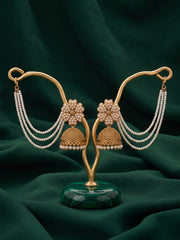 Gold Plated Dome Shaped Jhumkas With Pearls Layered Chain
