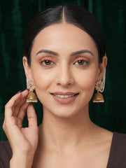 Gold Plated Dome Shaped Jhumkas With Pearls Layered Chain