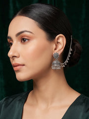 Silver Plated Oxidized Fancy Jhumka with Earchain