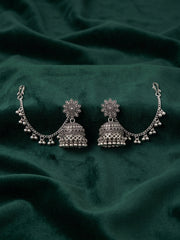 Silver Plated Oxidized Fancy Jhumka with Earchain