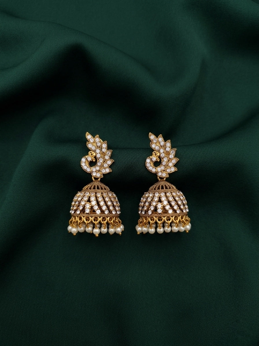 Gold Plated Diamond Beaded Jhumki For Women