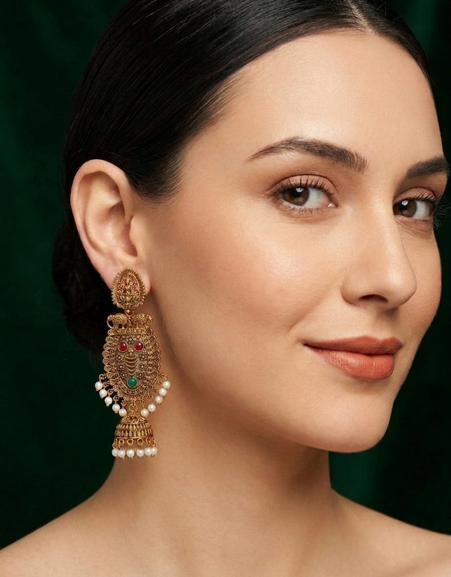 Gold Oxidized With Beaded Indo-Western Earrings