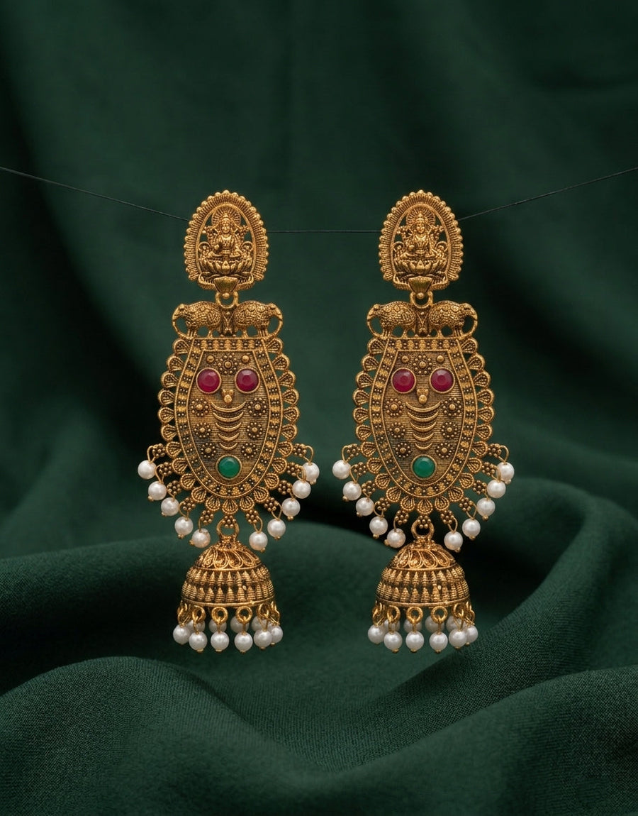 Gold Oxidized With Beaded Indo-Western Earrings