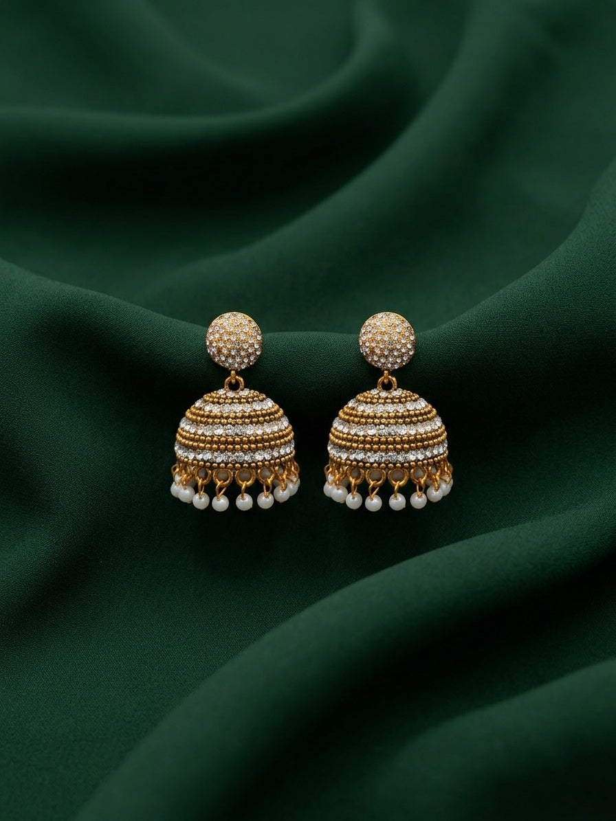 Gold Plated Fancy Pearls Beaded Jhumki For Women