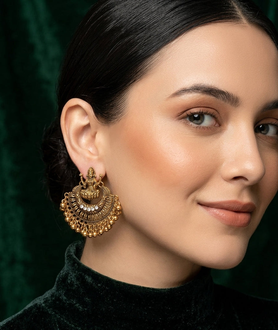 Gold Oxidized With Beaded Indo-Western Earrings