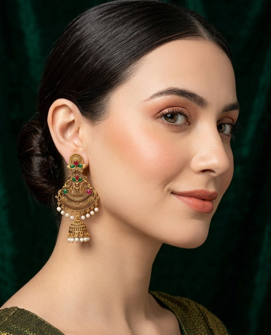 Gold Oxidized With Beaded Indo-Western Jhumki
