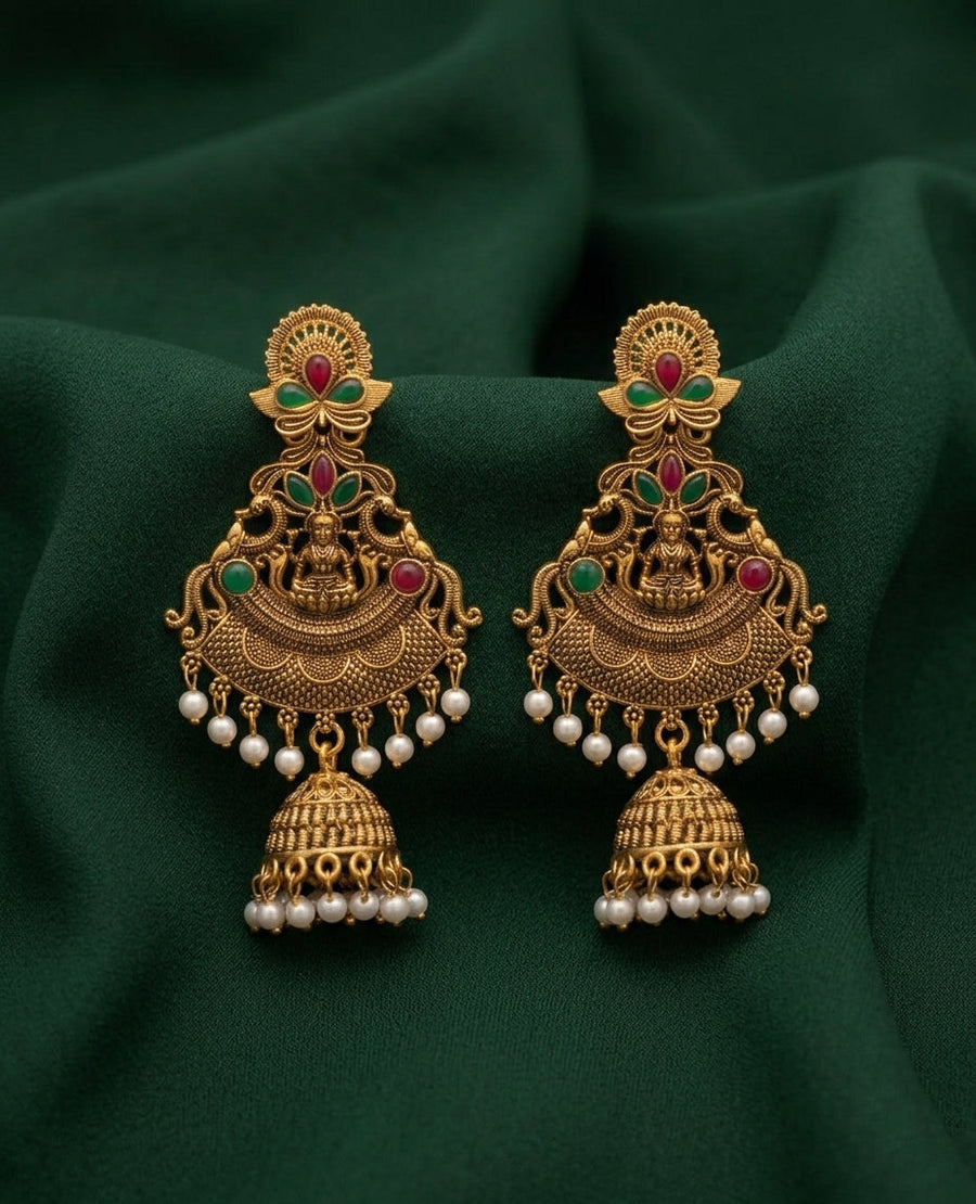 Gold Oxidized With Beaded Indo-Western Jhumki