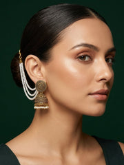 Gold Plated Dome Shaped Jhumkas With Pearls Layered Chain