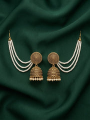 Gold Plated Dome Shaped Jhumkas With Pearls Layered Chain