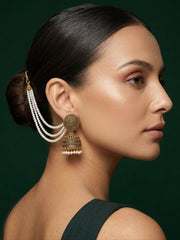 Gold Plated Dome Shaped Jhumkas With Pearls Layered Chain