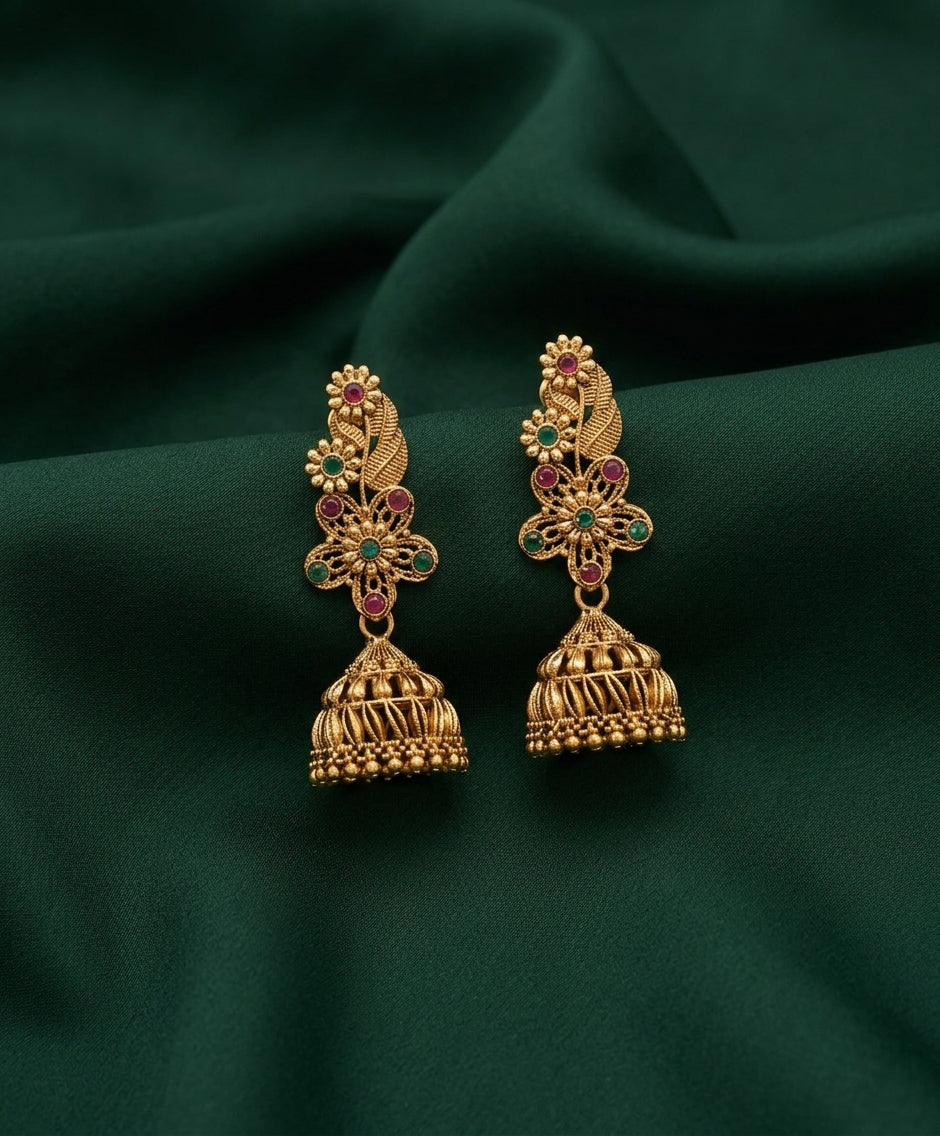Gold Oxidized With Beaded Indo-Western Jhumki
