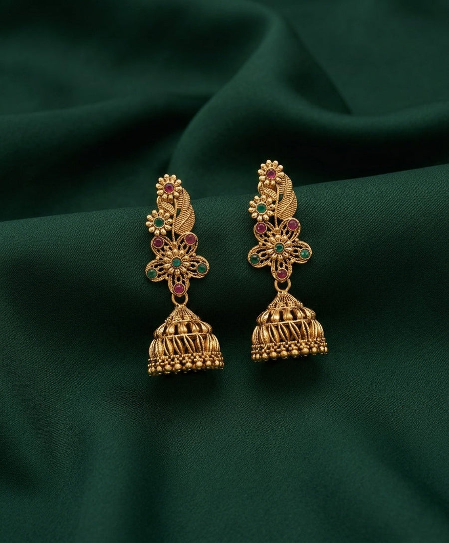 Gold Oxidized With Beaded Indo-Western Jhumki
