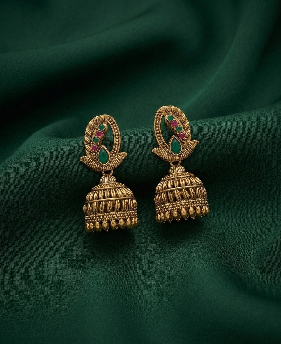 Gold Oxidized With Beaded Indo-Western Jhumki