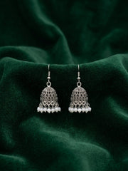 Silver Plated Fancy Kundan & Beaded Jhumki For Women