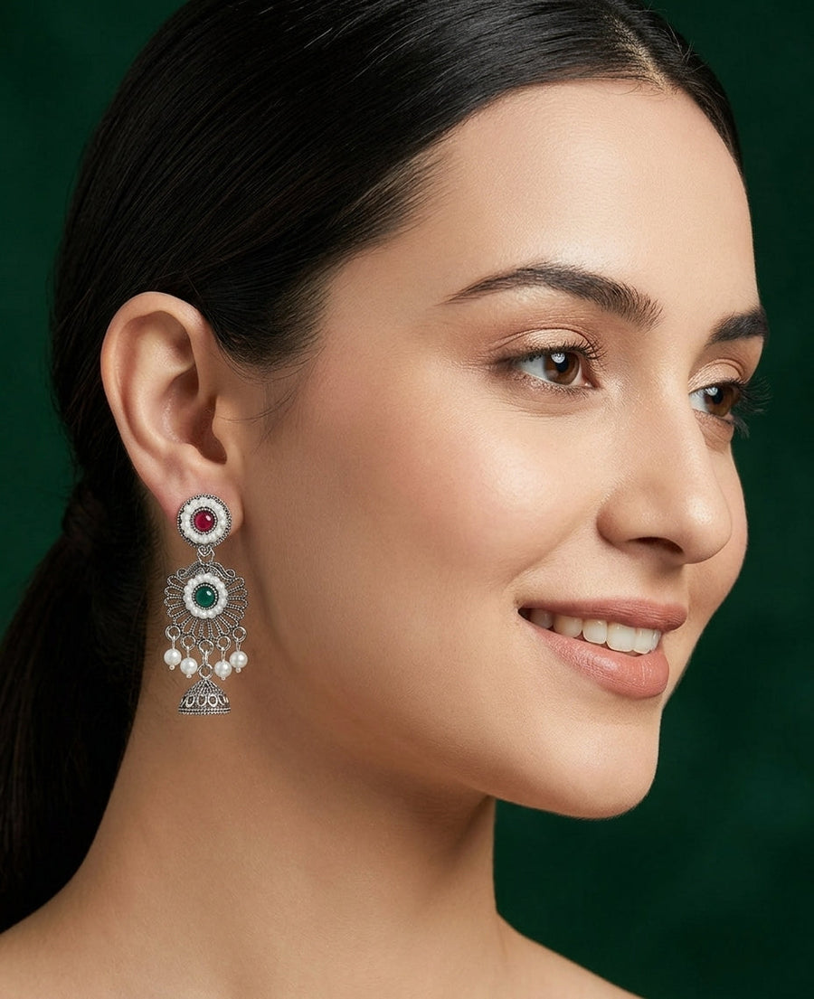 Silver Plated Oxidized Drop Earrings