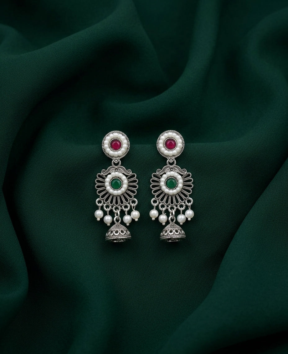 Silver Plated Oxidized Drop Earrings