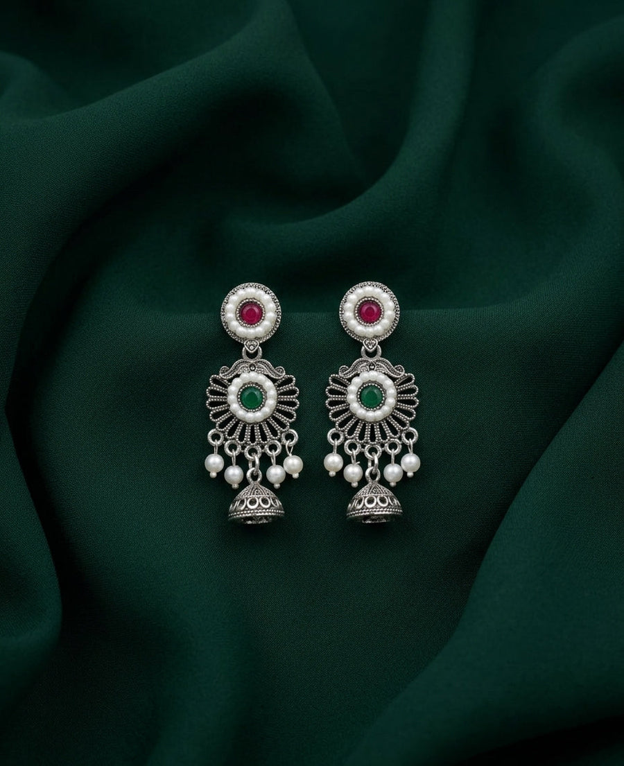 Silver Plated Oxidized Drop Earrings