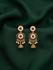 Gold Plated Fancy Kundan & Beaded Earrings For Women